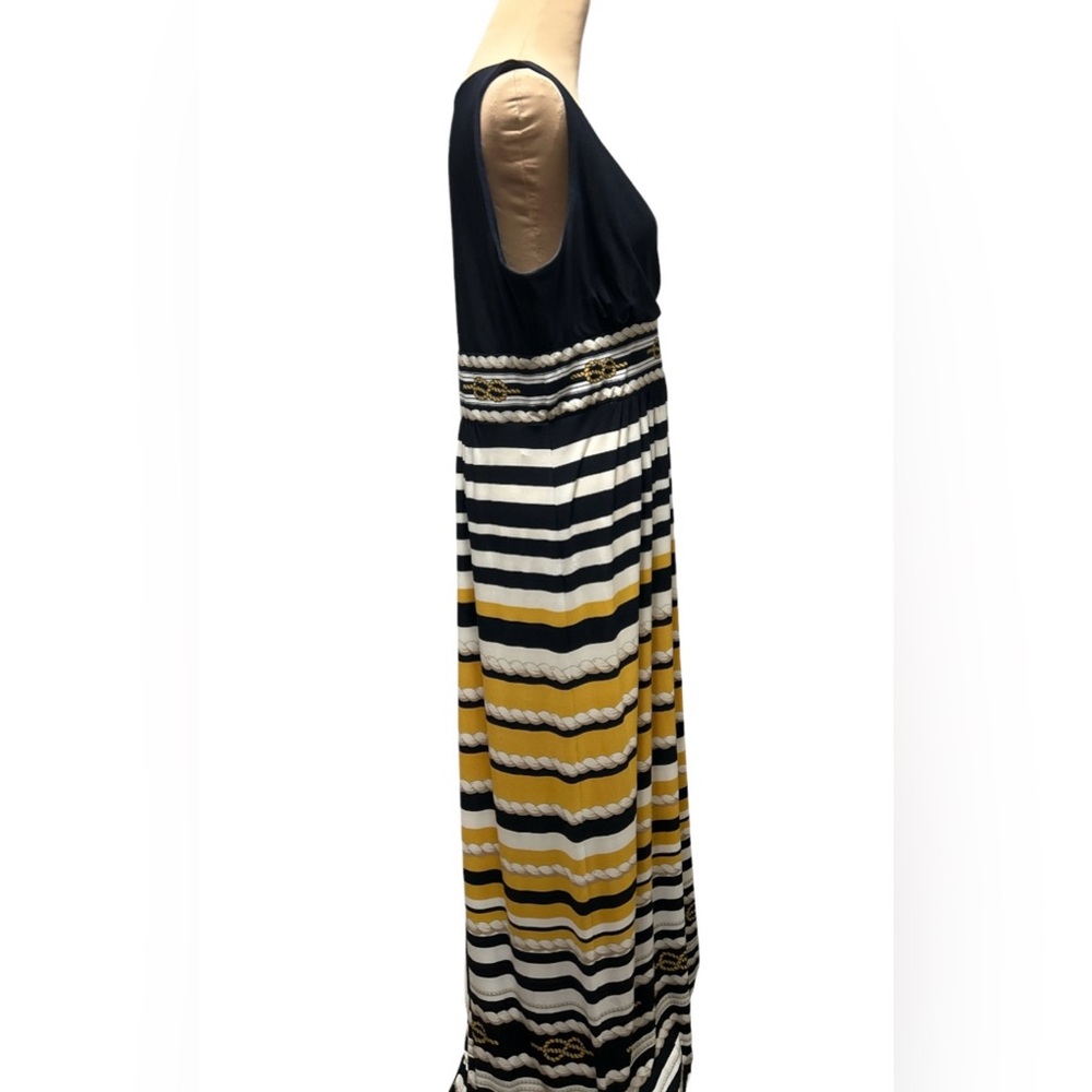 Boston Proper Nautical Rope Stripe Maxi Dress Navy Yellow White Sleeveless Sz 16 - Picture 4 of 14